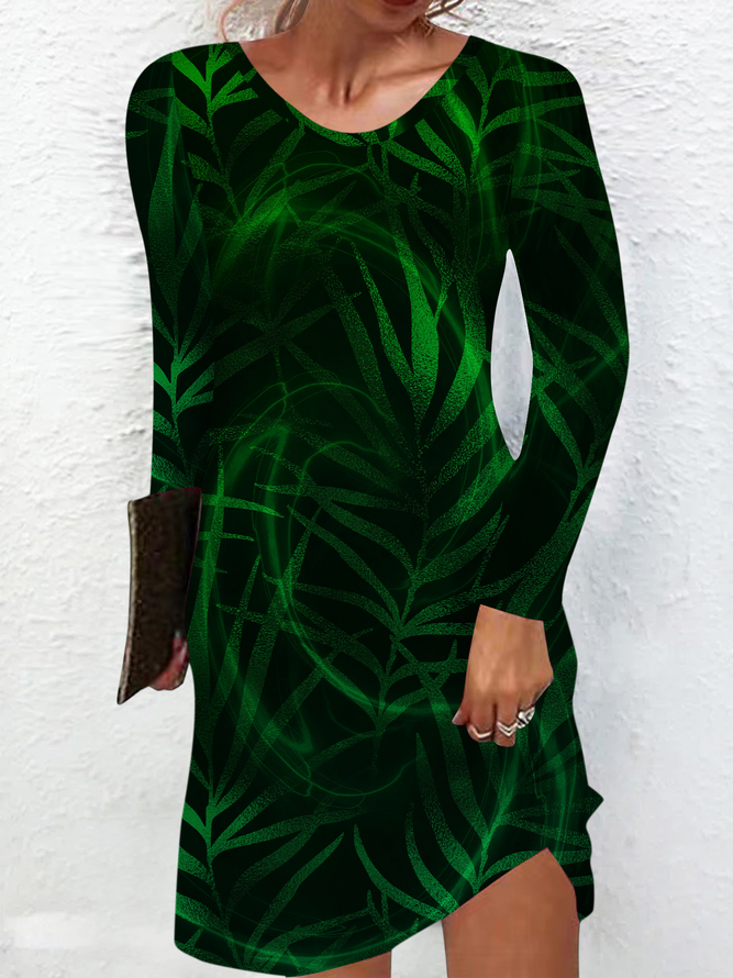 Lilicloth X Paula Green Leaves Womens Long Sleeve Dress