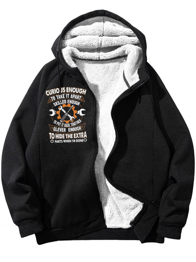 Men's Curious Enough To Take It Apart Skilled Enough To Put It Back Together Graphic Print Hoodie Zip Up Sweatshirt Warm Jacket With Fifties Fleece