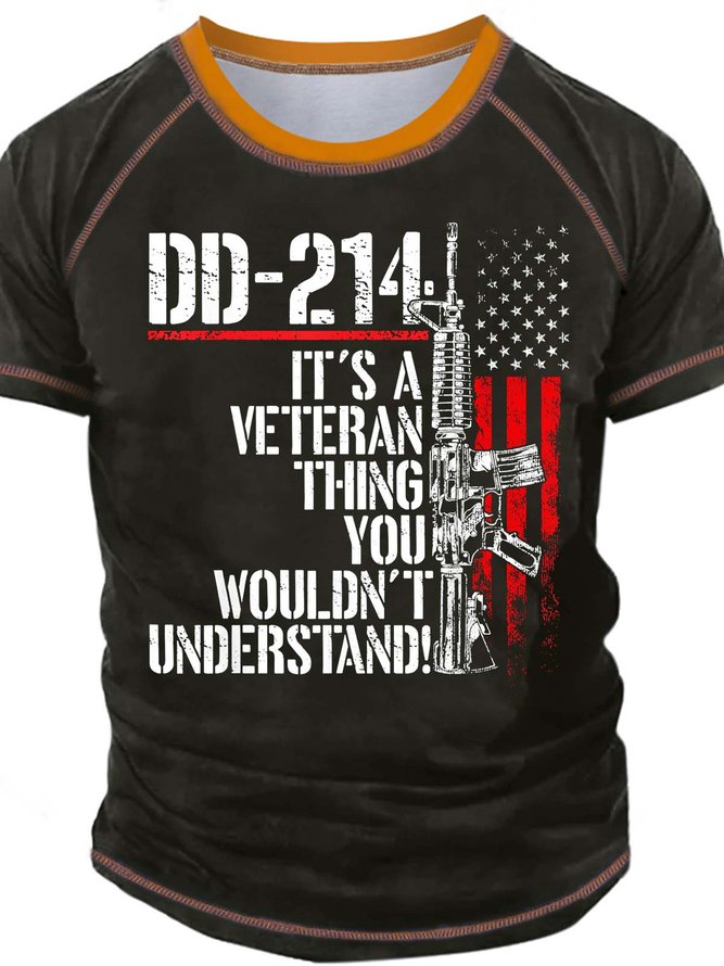 Men’s It’s A Veteran Thing You Wouldn’t Understand Crew Neck Regular Fit Text Letters Casual T-Shirt