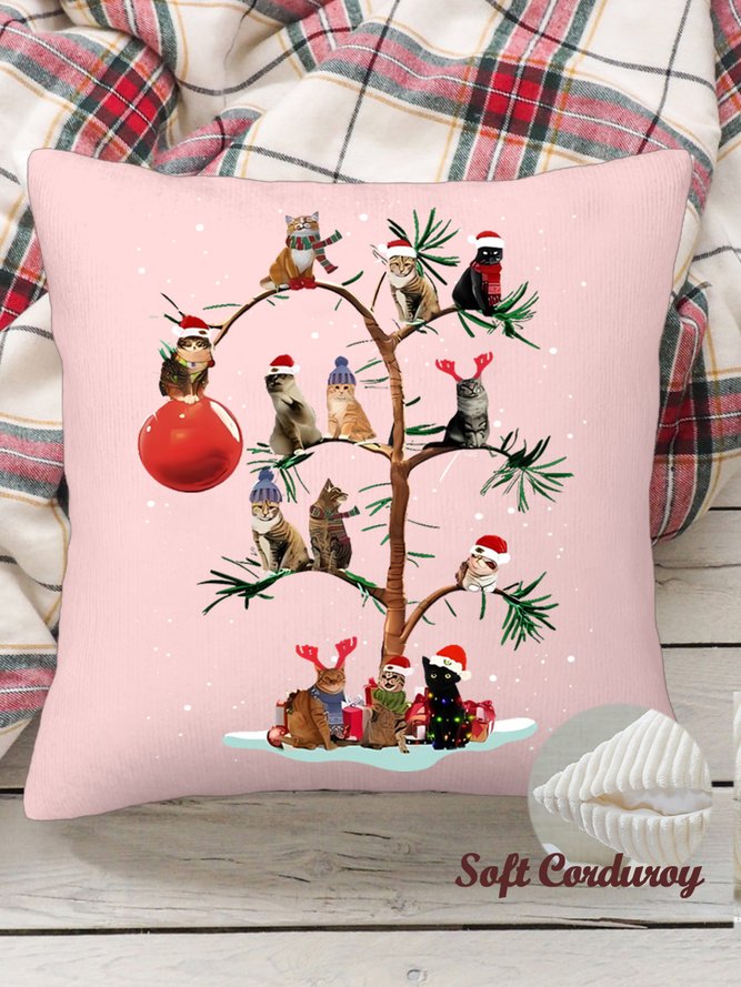 20*20", Christmas Cat Tree Soft Corduroy Cushion Pillowcase Case for Living Room Bed Sofa Car Home Decoration