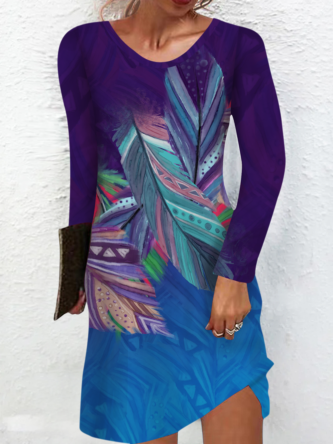 Lilicloth X Paula Boho Feather Purple And Blue Womens Long Sleeve Dress