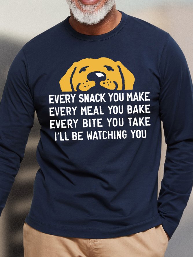 Men's Evert Snack You Make I Will Watching You Funny Graphic Print Cotton Casual Text Letters Crew Neck Top