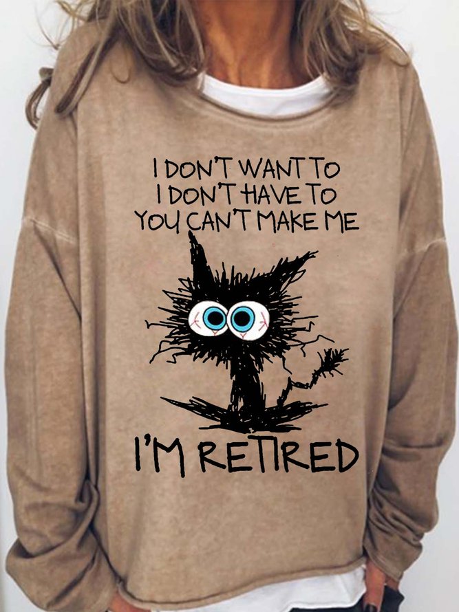 Women's Funny Grumpy Cat Retird Casual Letters Sweatshirt