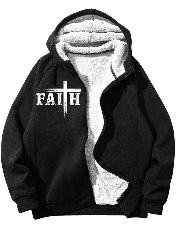 Men’s Faith Cross Hoodie Loose Casual Text Letters Sweatshirt