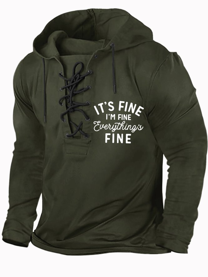 Men's It Is Fine I Am Fine Everything Is Fine Funny Graphics Print Text Letters Hoodie Casual Regular Fit Sweatshirt