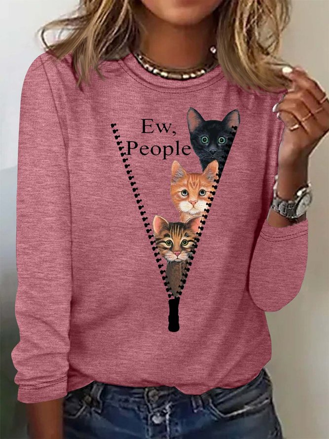 Women's Ew People Cat Casual Print Top