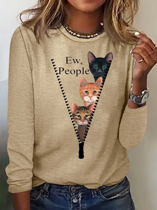 Women's Ew People Cat Casual Print Top