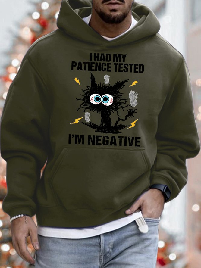 Mens I Had My Patience Tested I Am Negative Funny Bang Pussy Graphics Printed Hoodie Loose Casual Text Letters Sweatshirt