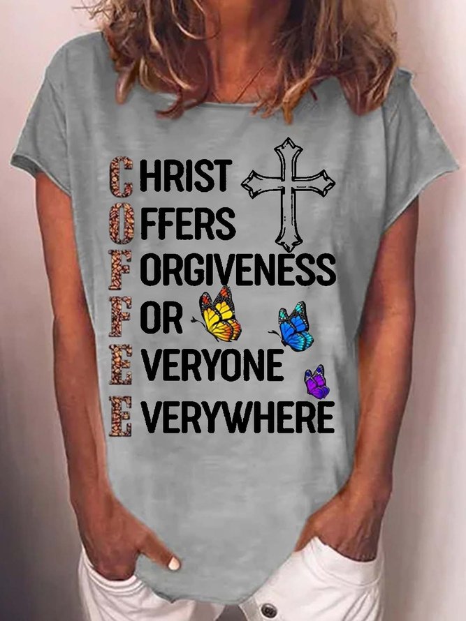 Women‘s Jesus God I Love Coffee Letter Casual T-Shirt