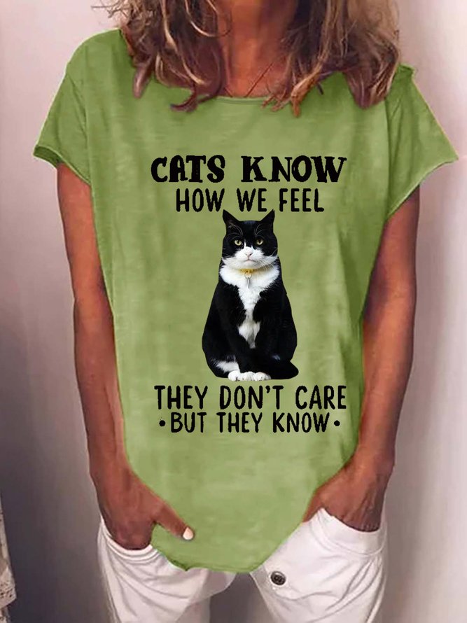 Women's Funny Cat Cotton-Blend Loose Casual T-Shirt