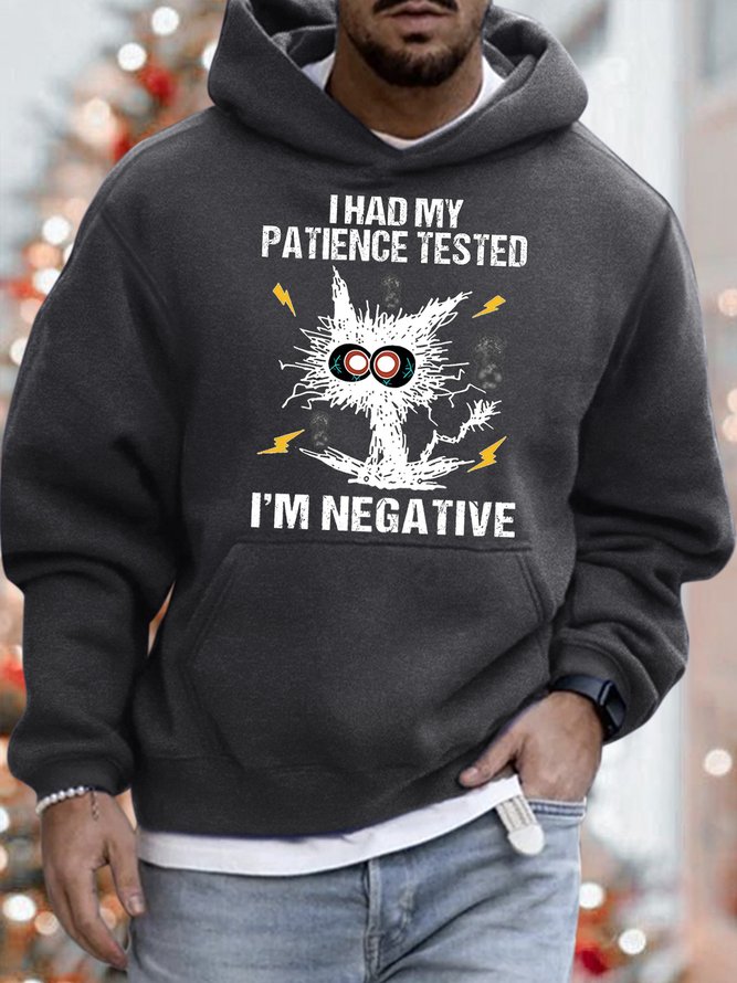 Mens I Had My Patience Tested I Am Negative Funny Bang Pussy Graphics Printed Hoodie Loose Casual Text Letters Sweatshirt