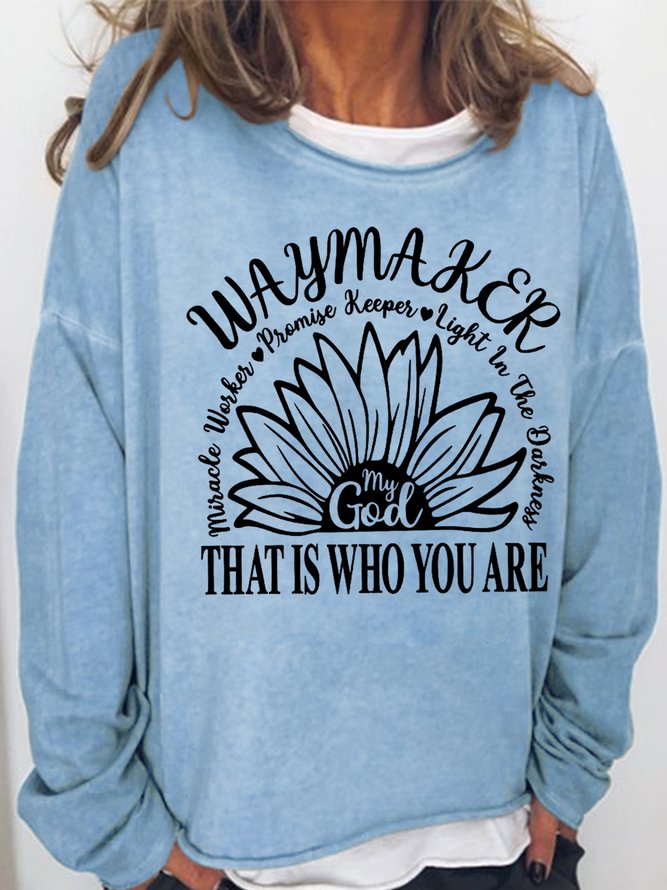 Women's Waymaker Miracle Worker Sunflower Loose Simple Sunflower Sweatshirt