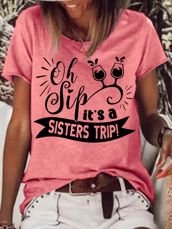 Women's Funny Sister Trip Casual Crew Neck T-Shirt
