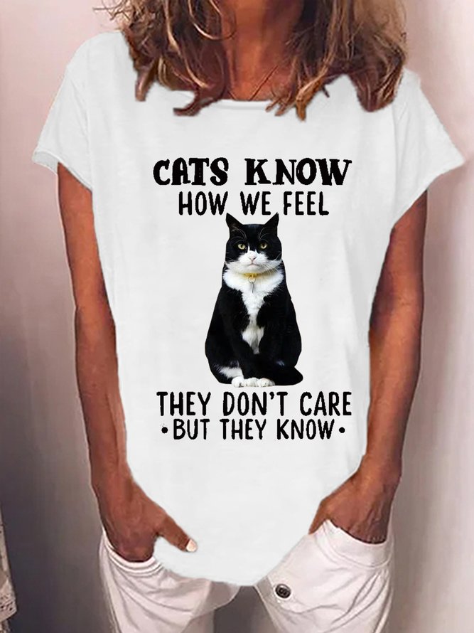 Women's Funny Cat Cotton-Blend Loose Casual T-Shirt