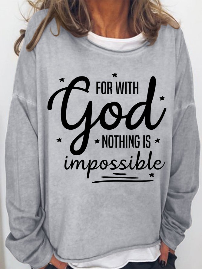 Women‘s With God Nothing is Impossible Crew Neck Simple Sweatshirt