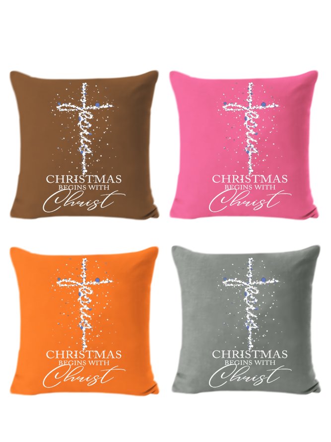 18*18 Set of 4 Jesus Christmas Backrest Cushion Pillow Covers, Decorations For Home
