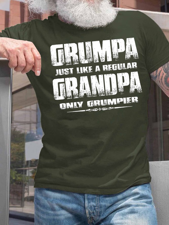 Men's Grumpy Just Like A Regular Grandpa Only Grumpier Funny Graphic Print Casual Loose Cotton Text Letters T-Shirt