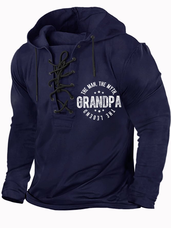 Men's Grandpa The Man The Myth The Legend Funny Graphic Print Casual Text Letters Regular Fit Hoodie Sweatshirt