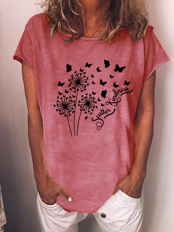 Women‘s Scatter Kindness Dandelion Butterflies Casual Cotton-Blend T-Shirt