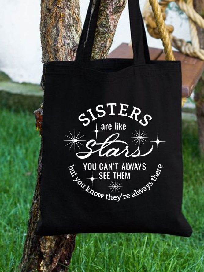 Sisters Are Like Stars Family Text Letters Casual Shopping Tote Bag