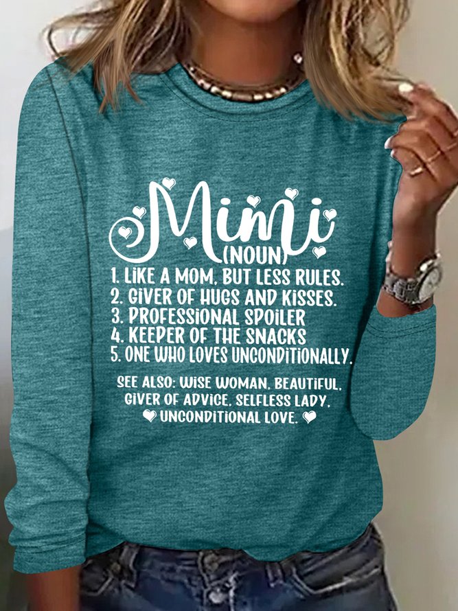 Women's Funny Word MiMi Regular Fit Simple Cotton-Blend Long Sleeve Top