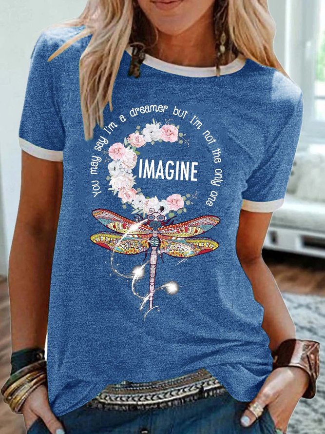 Women's Image Dragonfly Print Casual Crew Neck T-Shirt
