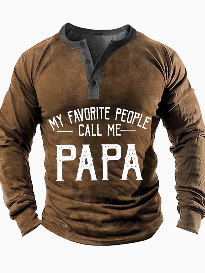 Men's My Favorite People Call Me Papa Funny Graphic Print Text Letters Casual Half Turtleneck Regular Fit Top