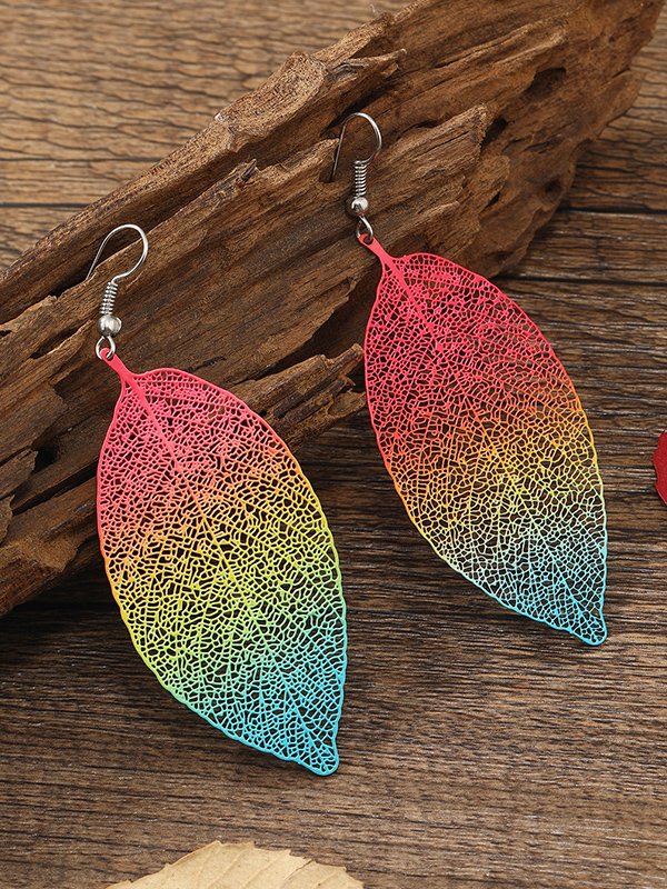 Boho Retro Ombre Leaf Earrings Vacation Style Beach Jewelry