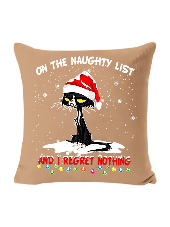 18*18 Funny Christmas Cat Graphic Loose Backrest Cushion Pillow Covers Decorations For Home