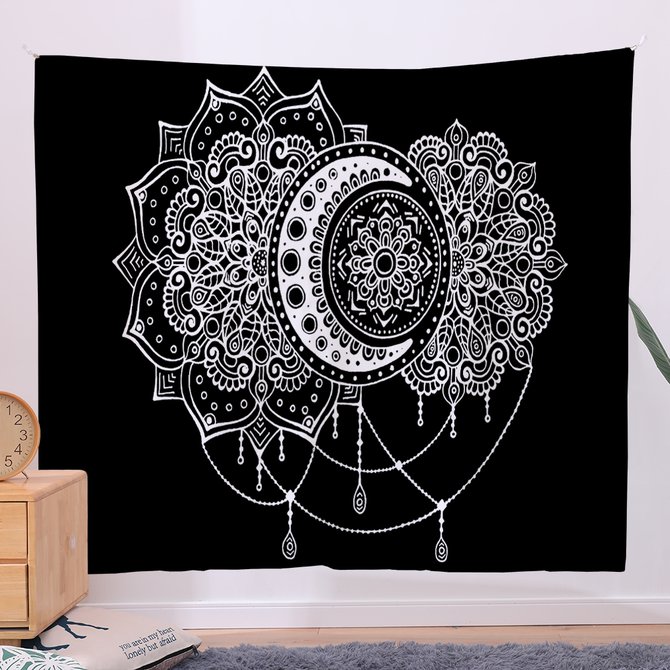 51x60 Sun and Moon Tapestry Fireplace Art For Backdrop Blanket Home Festival Decor