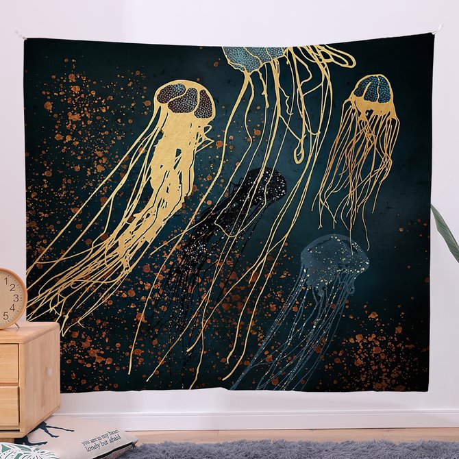 51x60 Jellyfish Art Tapestry Fireplace Art For Backdrop Blanket Home Festival Decor
