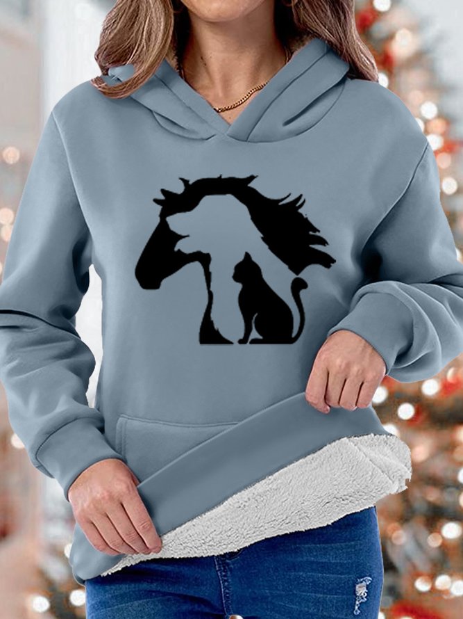 Women‘s Horse Cat Dog Winter Warm Fleece Hoodie