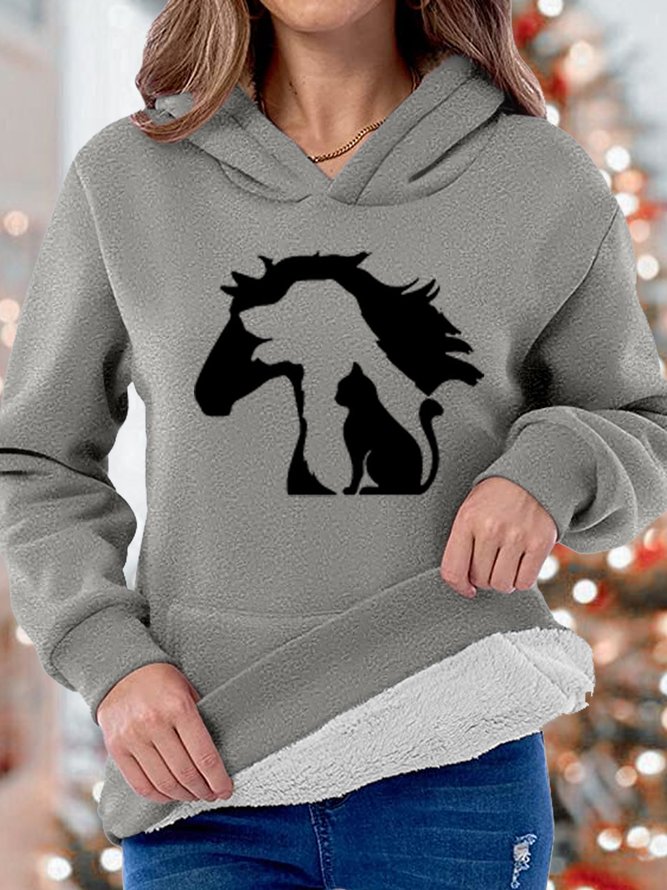 Women‘s Horse Cat Dog Winter Warm Fleece Hoodie