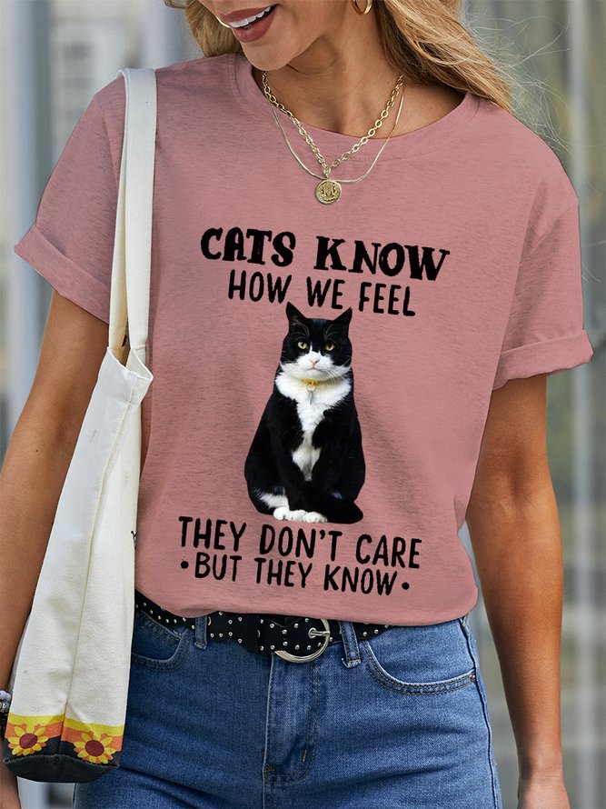 Women's Funny Cat Crew Neck Cat Casual T-Shirt