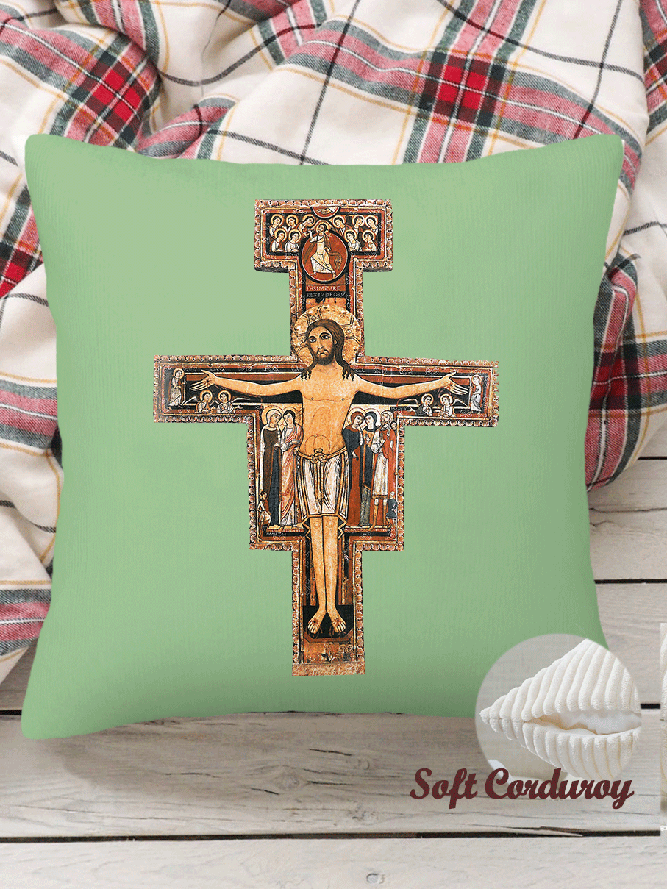 18*18 Throw Pillow Covers, Crucifix Soft Corduroy Cushion Pillowcase Case for Living Room Bed Sofa Car Home Decoration