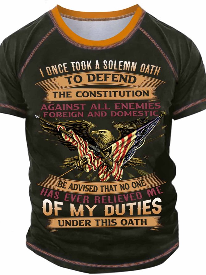 Men's I Once Took A Solemn Oath To Defend The Constitution Of My Duties Under This Oath Funny Graphic Print Text Letters Casual Crew Neck Regular Fit T-Shirt