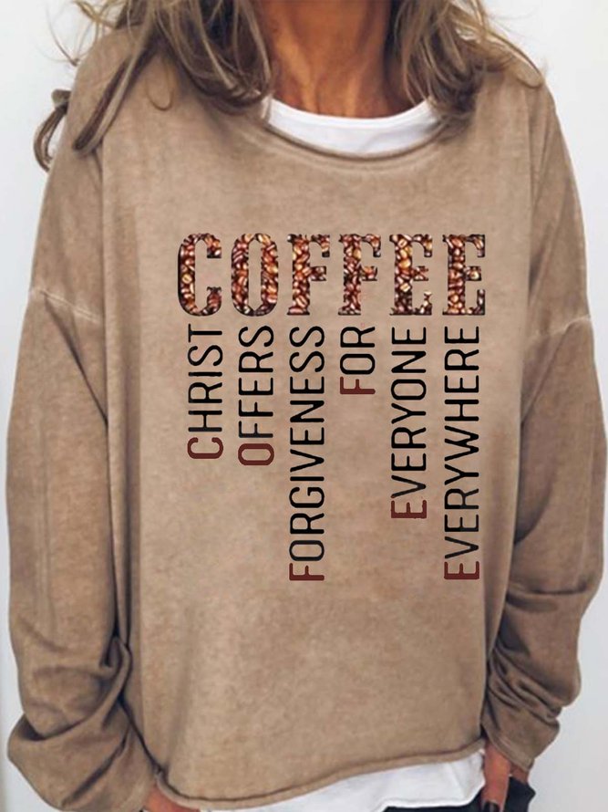 Womens Coffee Lover Print Casual Crew Neck Sweatshirt