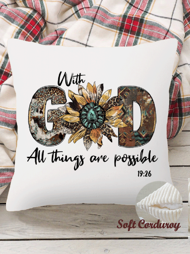 18*18 Throw Pillow Covers, God All Things are Possible Soft Corduroy Cushion Pillowcase Case for Living Room Bed Sofa Car Home Decoration