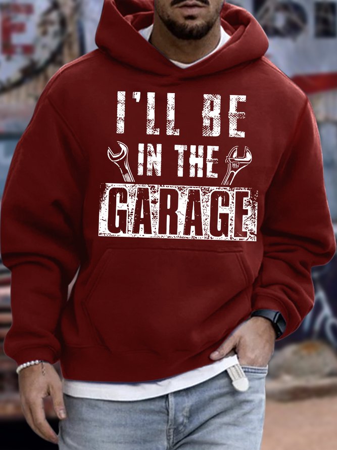 Men's I Will Be In The Garage Funny Graphic Print Casual Hoodie Cat Sweatshirt