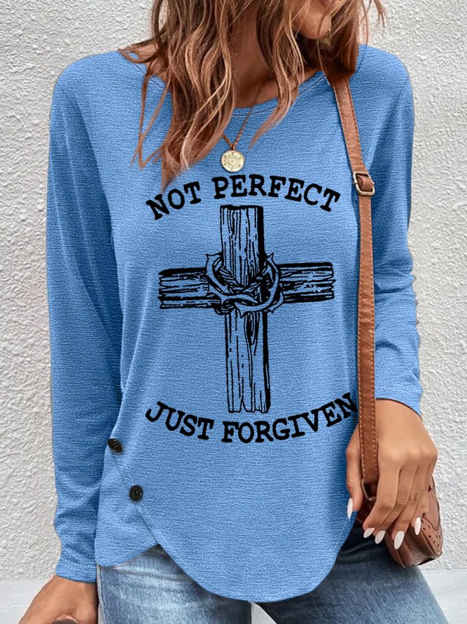 Women's Not Perfect Just Forgiven Loose Simple Crew Neck Long Sleeve Top