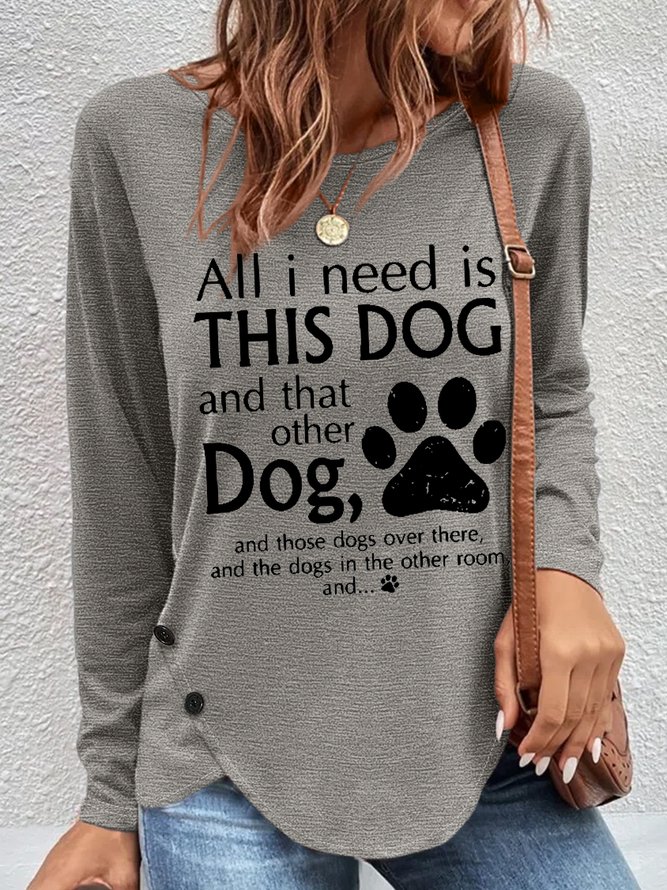 Women's Funny Dog Text Letters Simple Long Sleeve Top