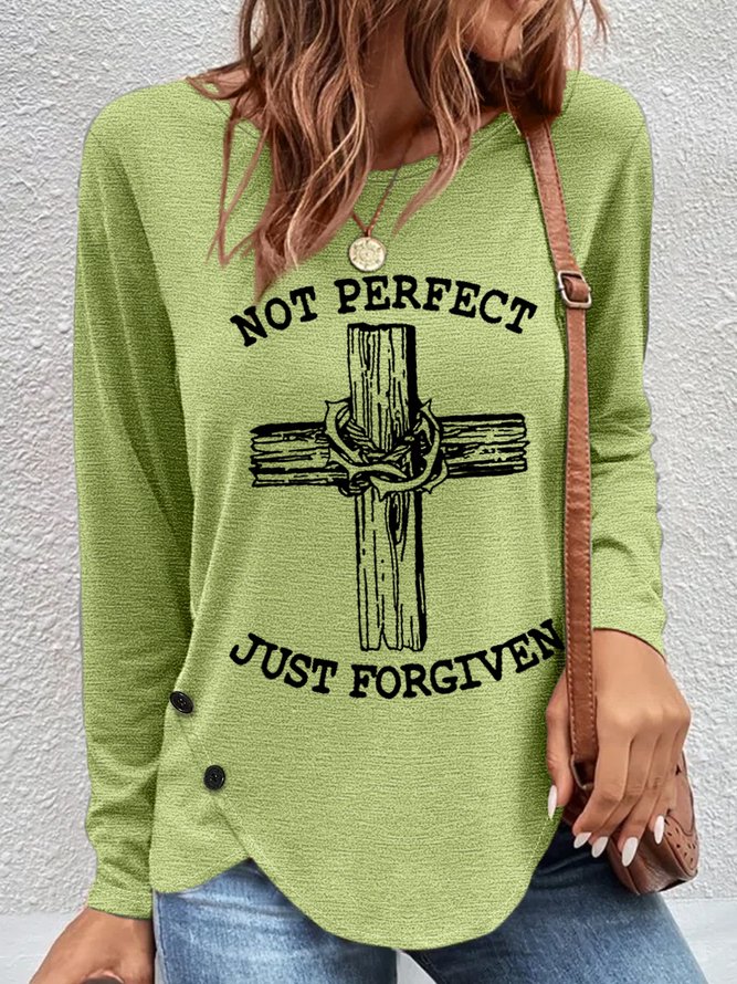 Women's Not Perfect Just Forgiven Loose Simple Crew Neck Long Sleeve Top