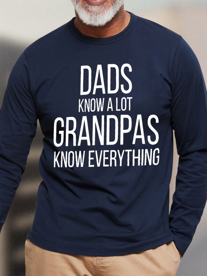 Men's Dads Know A Lot Grandpas Know Everything Funny Graphic Print Cotton Casual Crew Neck Text Letters Top