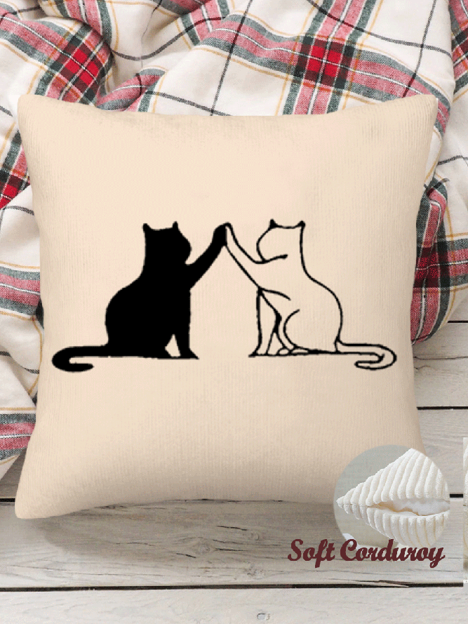 18*18 Throw Pillow Covers, Cat Soft Corduroy Cushion Pillowcase Case for Living Room Bed Sofa Car Home Decoration
