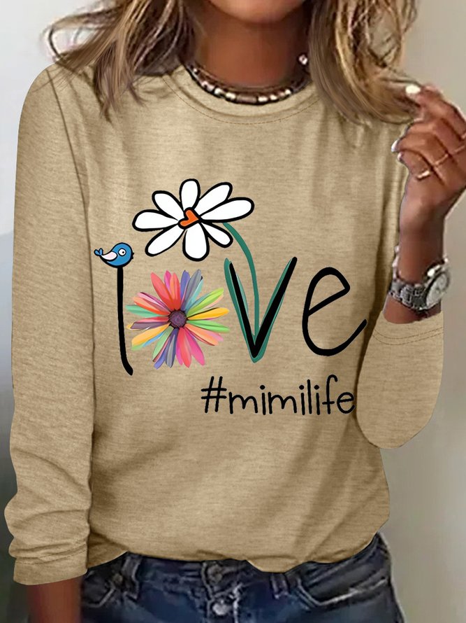 Women’s Personalized Love Mimi Life Regular Fit Crew Neck Long Sleeve Top