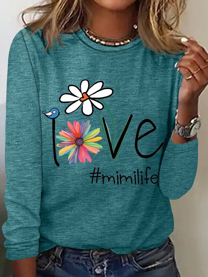 Women’s Personalized Love Mimi Life Regular Fit Crew Neck Long Sleeve Top