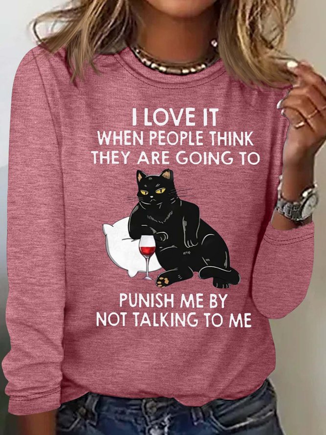 Women's I Love It Cat Funny Letter Casual Top