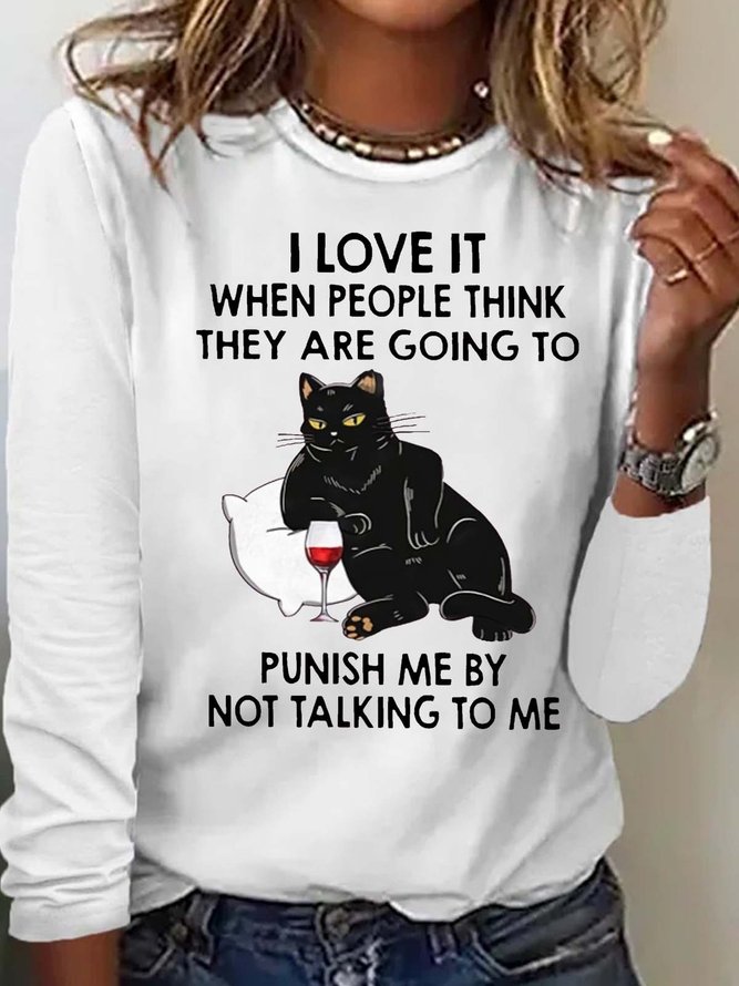 Women's I Love It Cat Funny Letter Casual Top