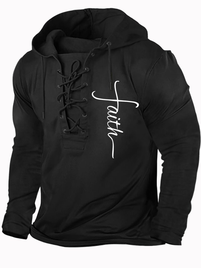 Men's Faith The Religious Cross Graphic Print Regular Fit Hoodie Text Letters Casual Sweatshirt