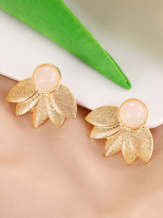 Boho Opal Moonstone Leaf Pattern Earrings Vacation Beach Jewelry